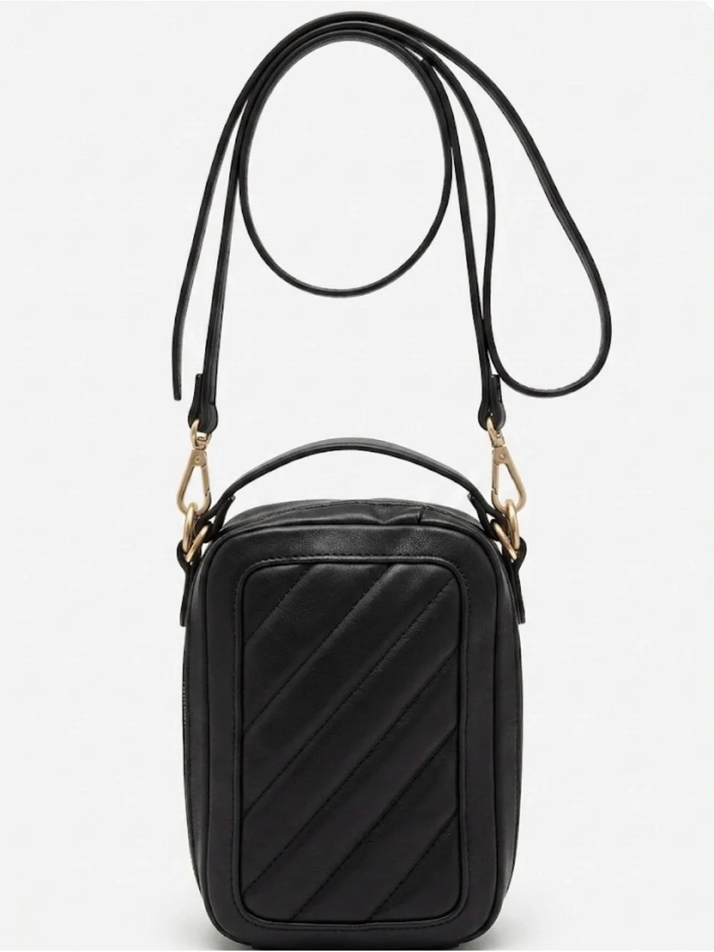 Black Quilted Phone Crossbody Bag Turnlock Top Handle Mini Purse